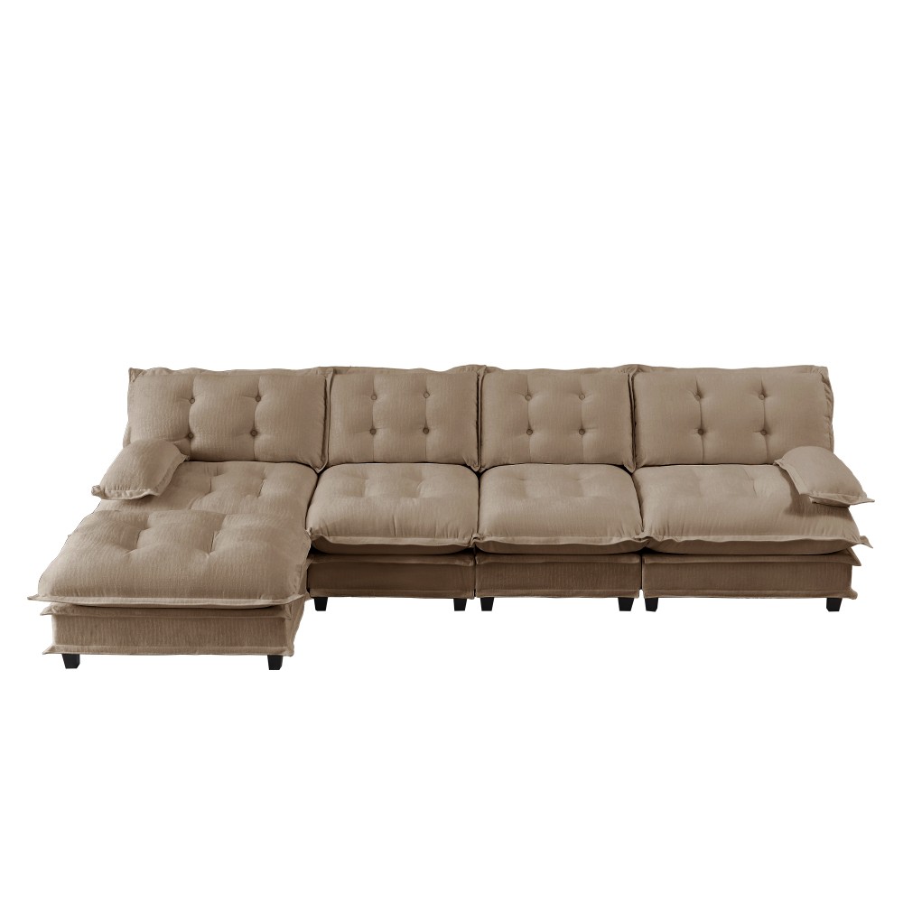 4 Seat L Shaped Sectional Sofa with Ottoman, Chenille Cloud Couch