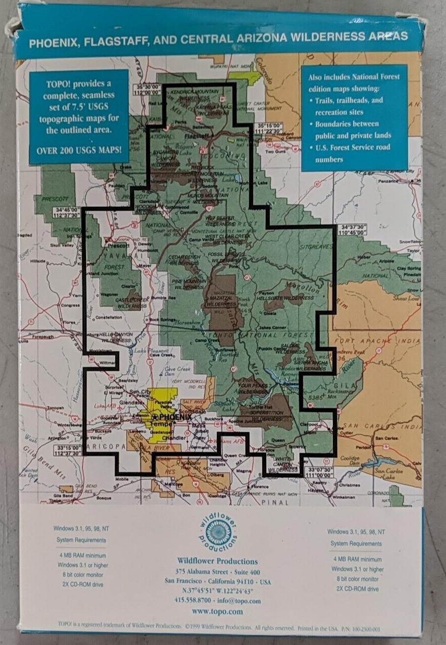 Topo! Interactive Maps On CD-ROM Phoenix, Flagstaff, Central Arizona Wilderness