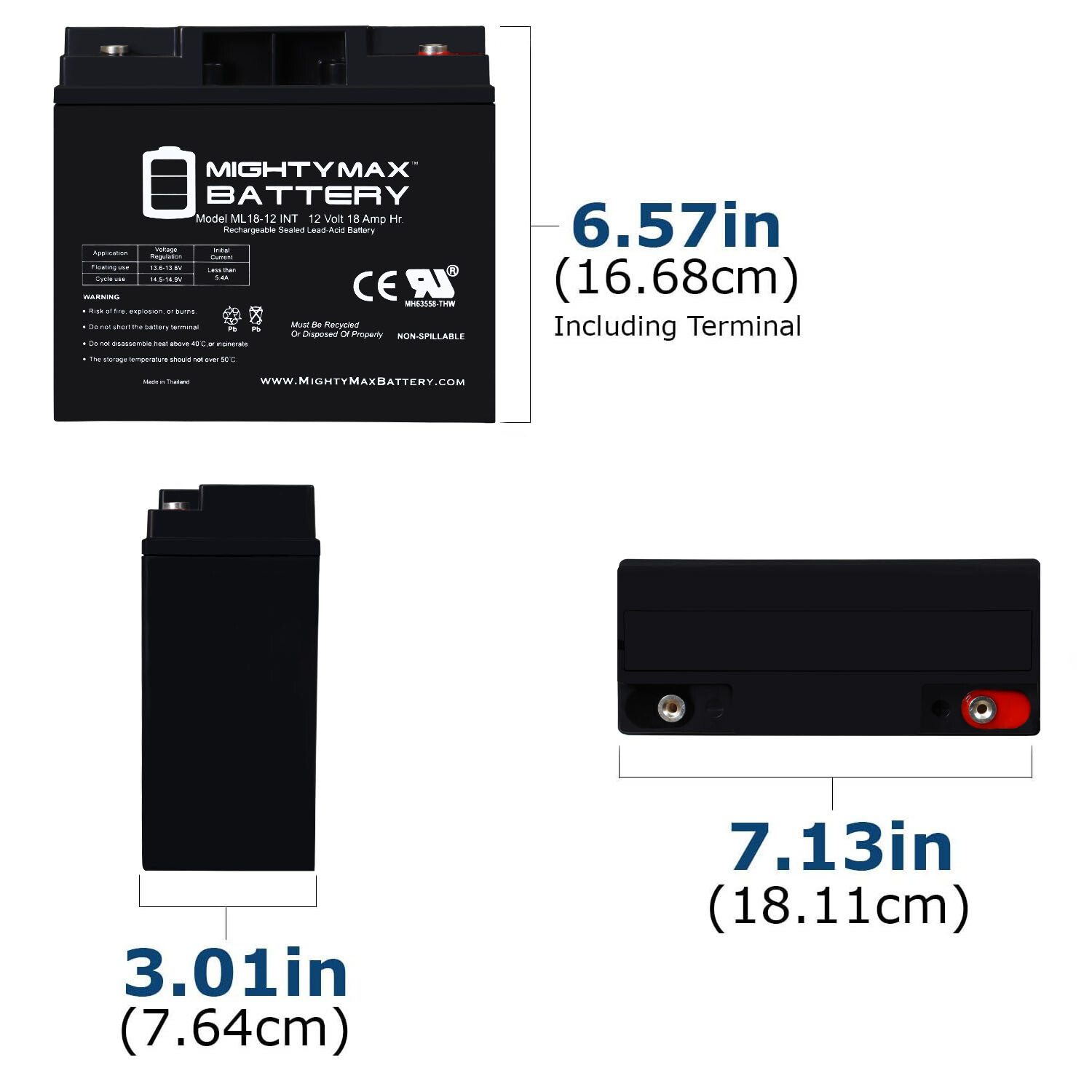 Mighty Max 12V 18AH SLA Internal Thread Battery for Boosterpac ES5000