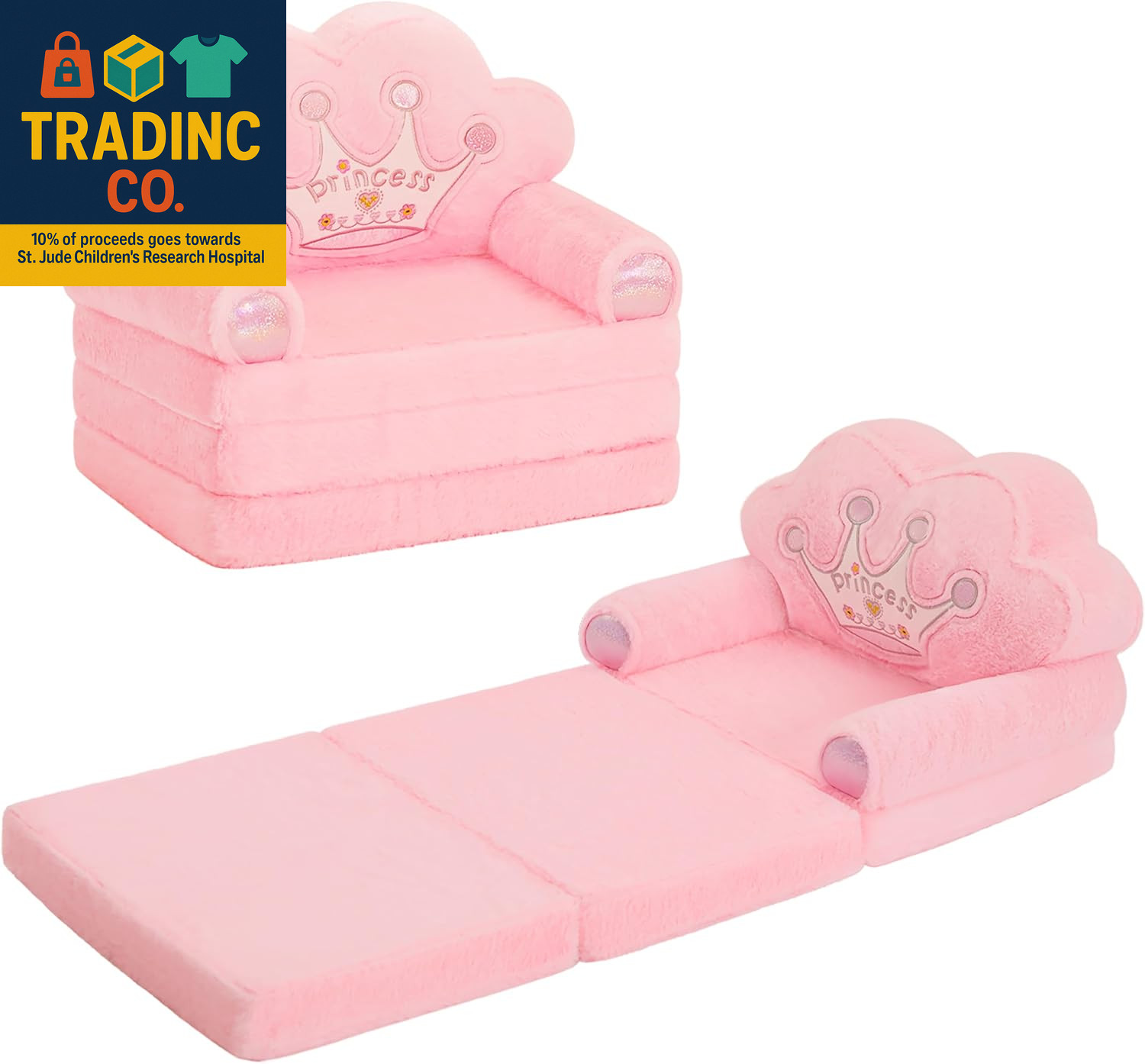 Toddler Chair Comfy，Foldable Princess Couch for Girl, Toddler Recliners for Kids