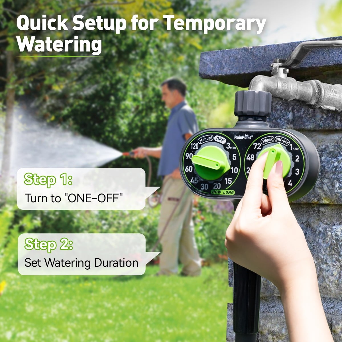 Automatic 2 Dial Programmable Hose Sprinkler Timer, Weatherproof Outdoor Water
