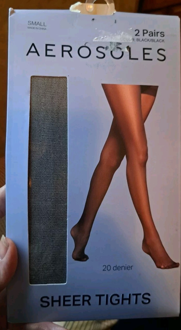 Aerosoles Ultra Sheer Tights 20 Denier Reinforced Toe Black Small 2 Pair