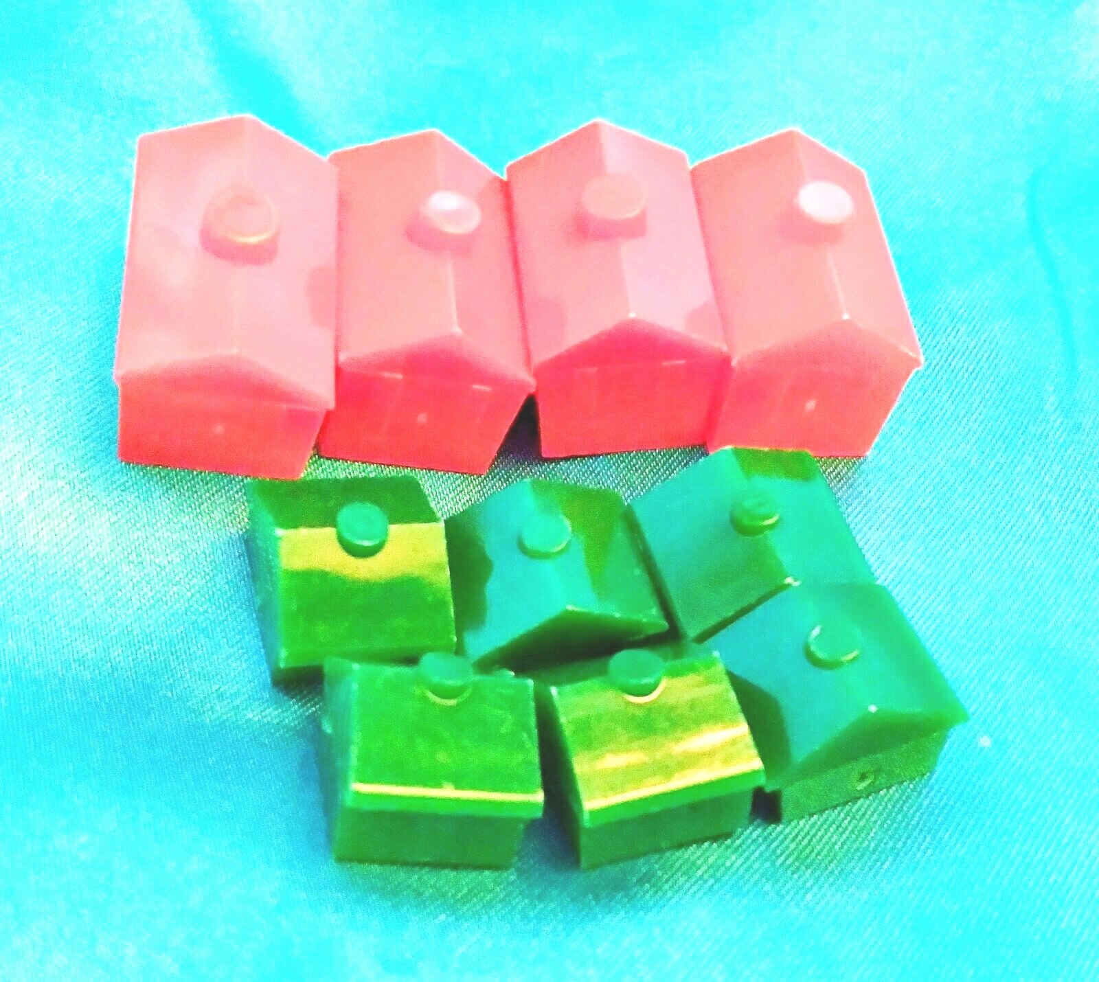Monopoly Houses (6) Hotels (4) Replacement Game Pieces Red Green Plastic