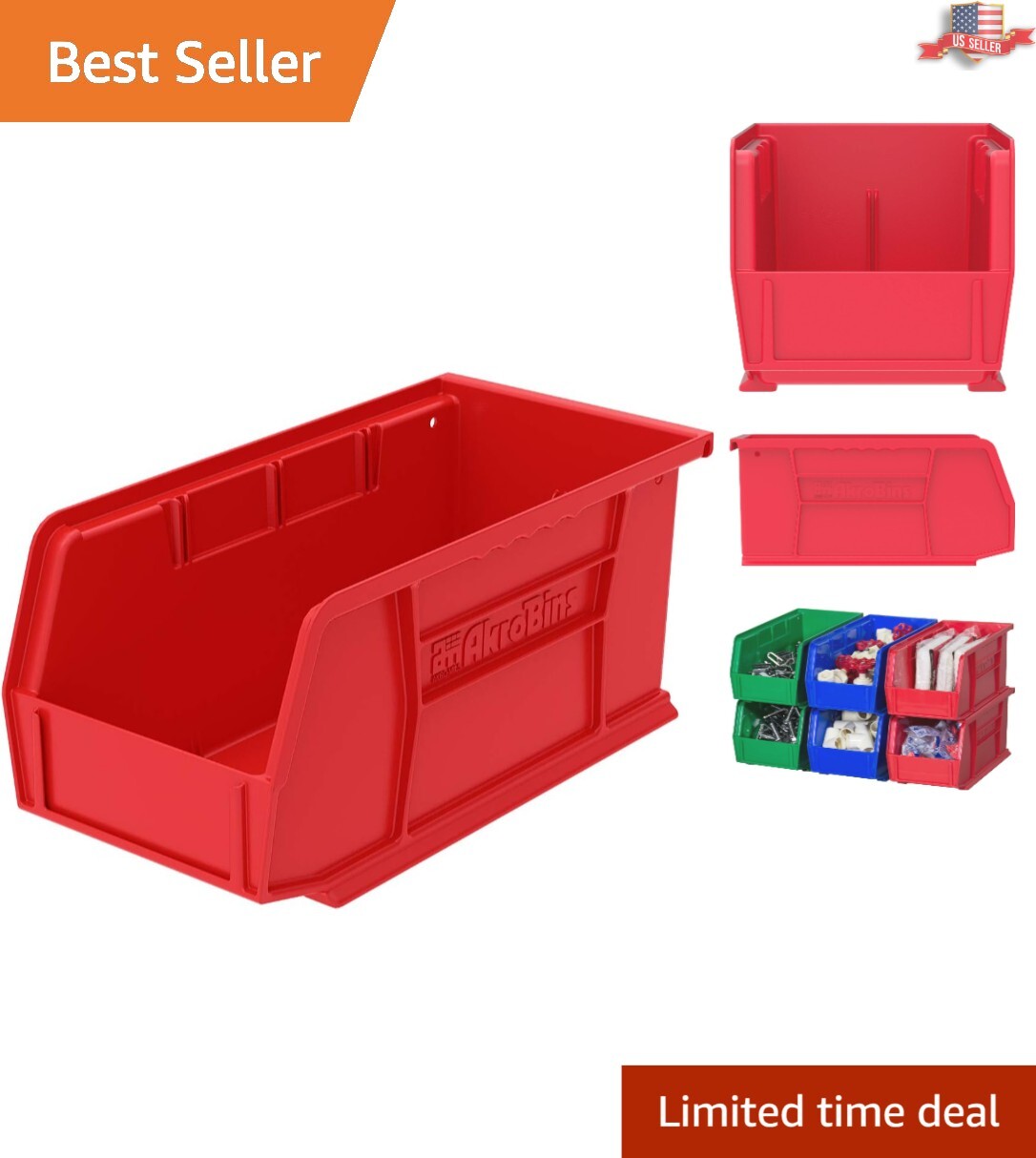 Stackable Storage Organizer Bin - 11-Inch x 5-Inch x 5-Inch - Red - 12-Pack