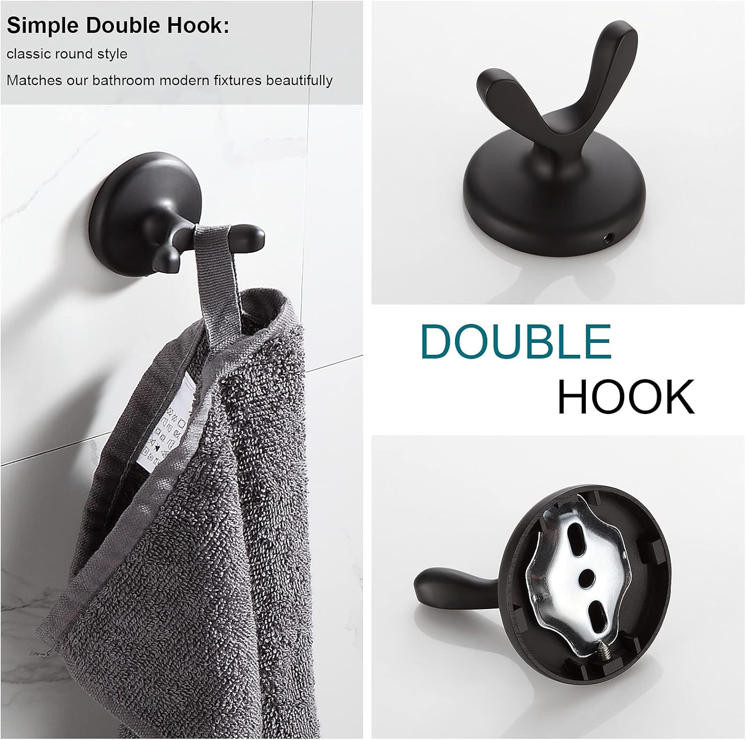 Bathroom Accessory Set, Matte Black Adjustable Expandable Towel Bar 4-Piece Bath