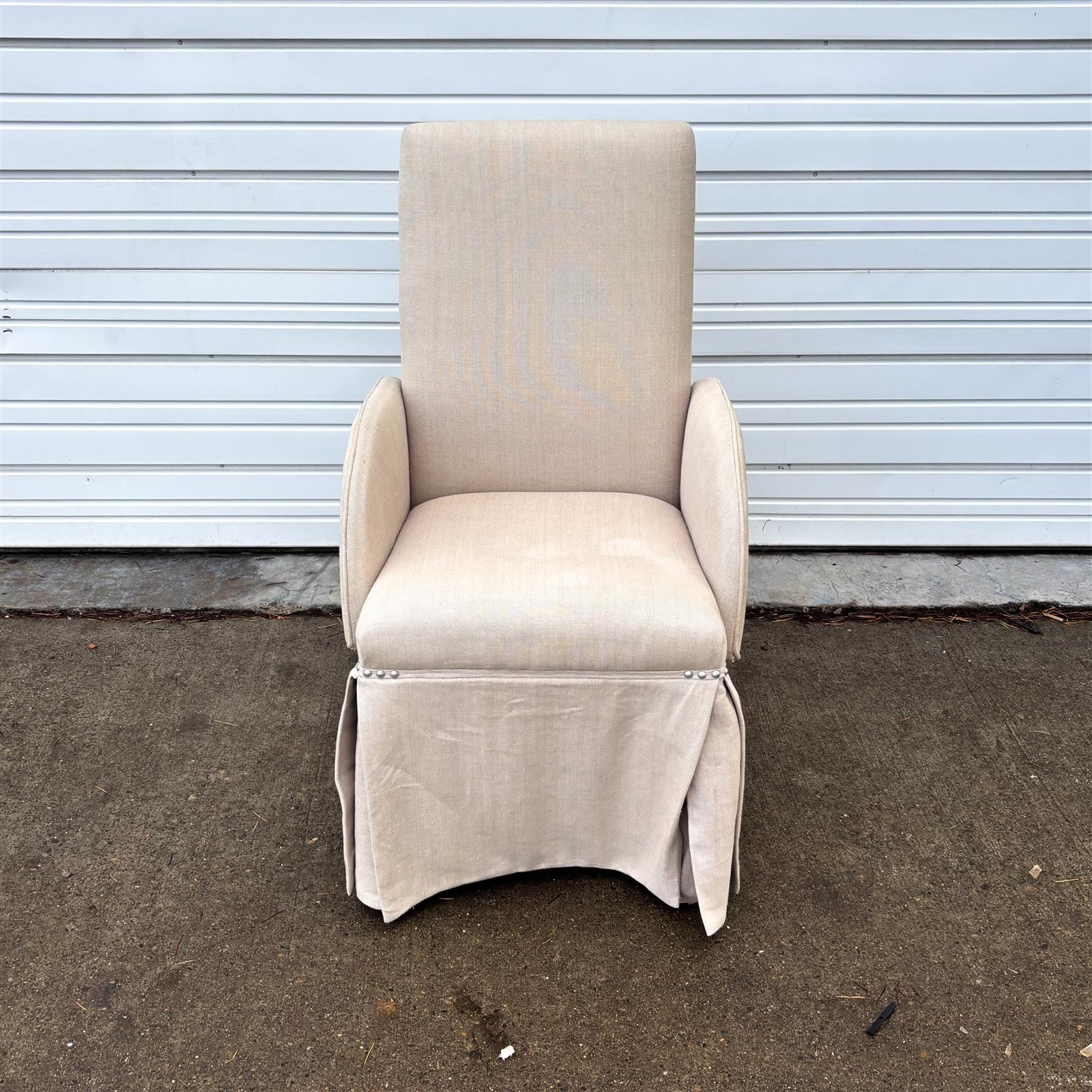 Cream / White Upholstered Slim Studded Slipcover Arm Chair - Local Pickup Only