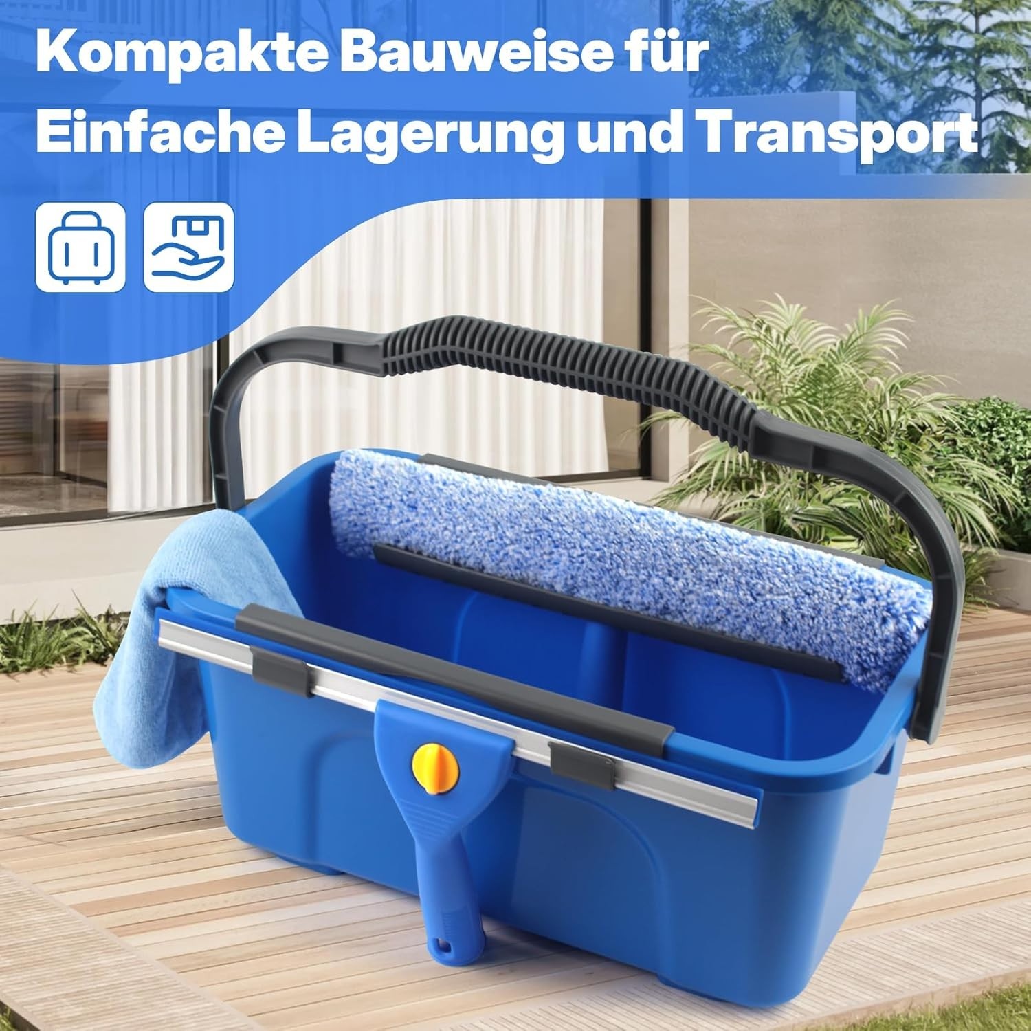 Complete 3 Gallon Window Cleaning Kit - 14" Squeegee, 15" Scrubber & Long Handle