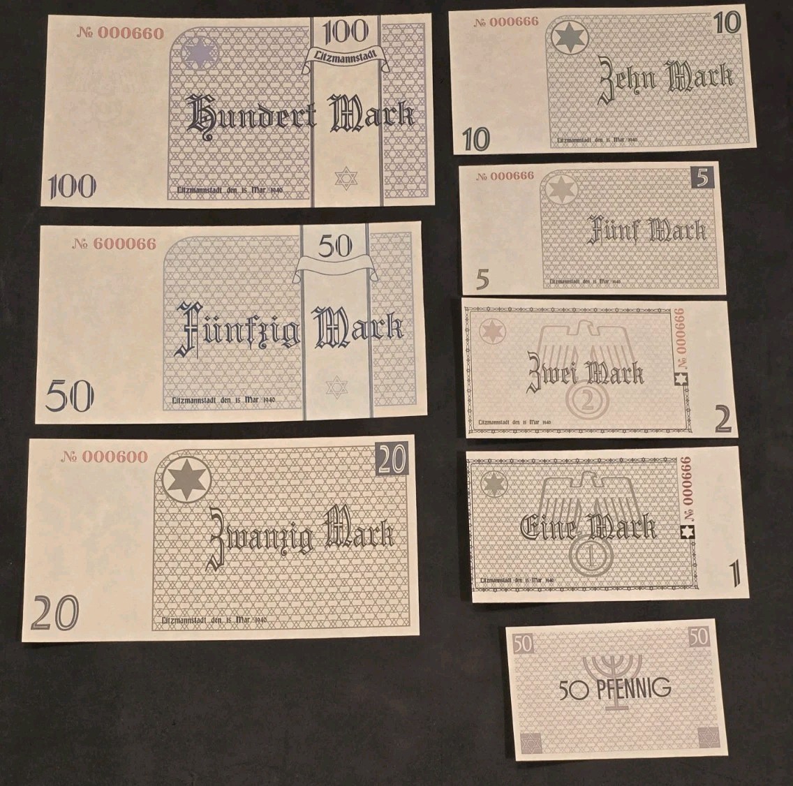 THIRD REICH Nazi German Jewish LODZ LITZMANNSTADT Getto Ghetto Currency notes