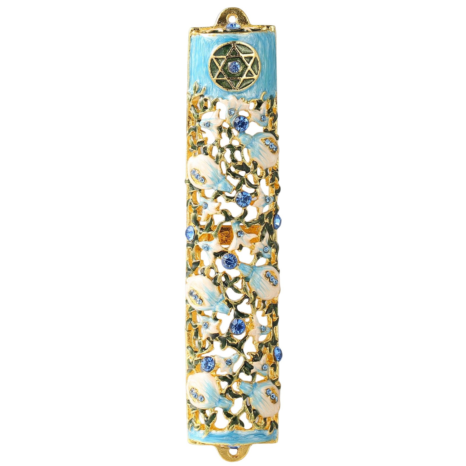 Mezuzah with Scroll for Door, Hand Painted Ivy & Flowers