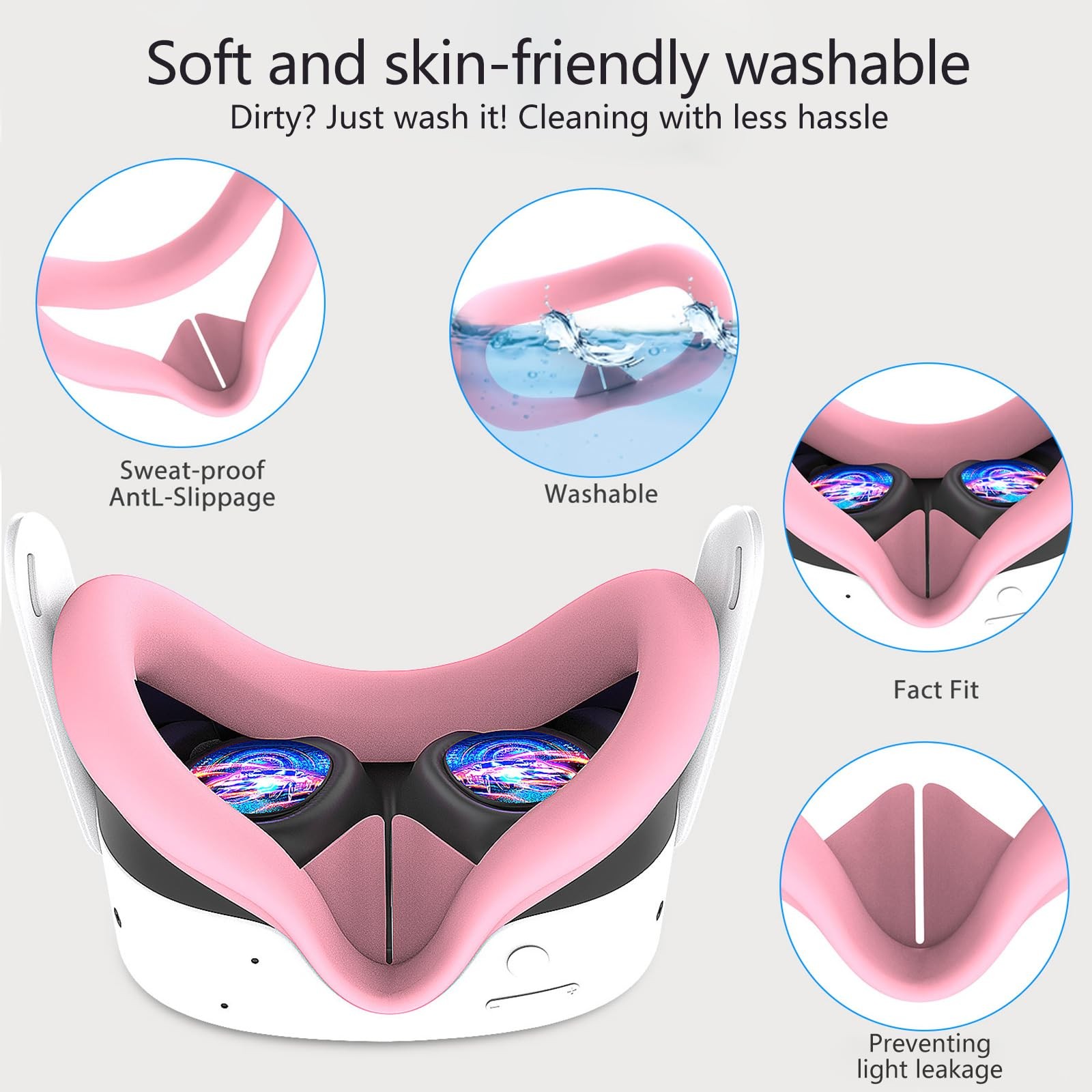 MLemonVR Silicone Cover Set for Meta/Oculus Quest 3s 3s, Pink