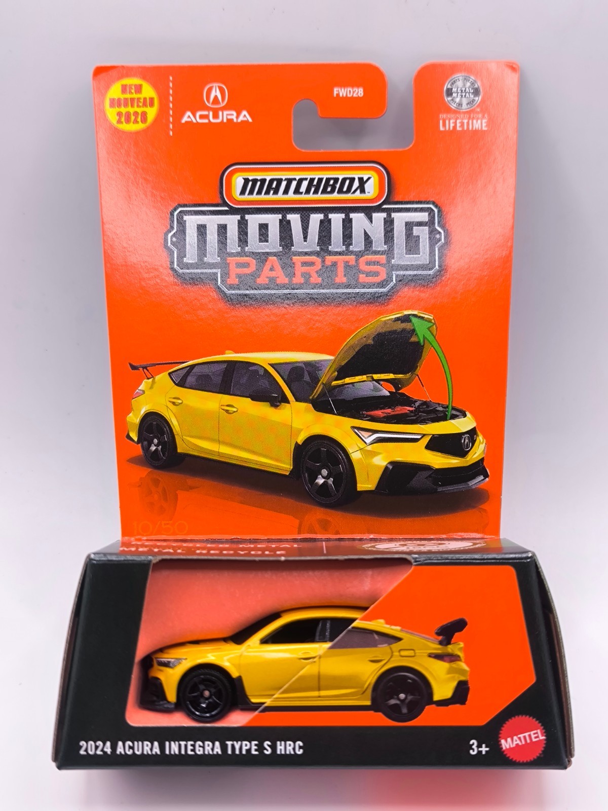 MATCHBOX MOVING PARTS MBX  2024 ACURA INTEGRA TYPE S HRC YELLOW 10/50 FWD28