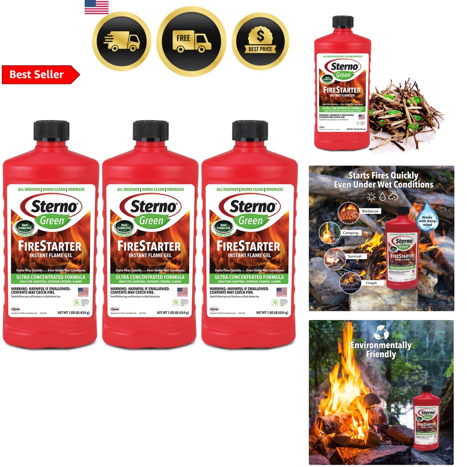 Fire Starter Gel Instant Flame Ethanol for Fireplace Camp Fire Outdoor 3 Pack