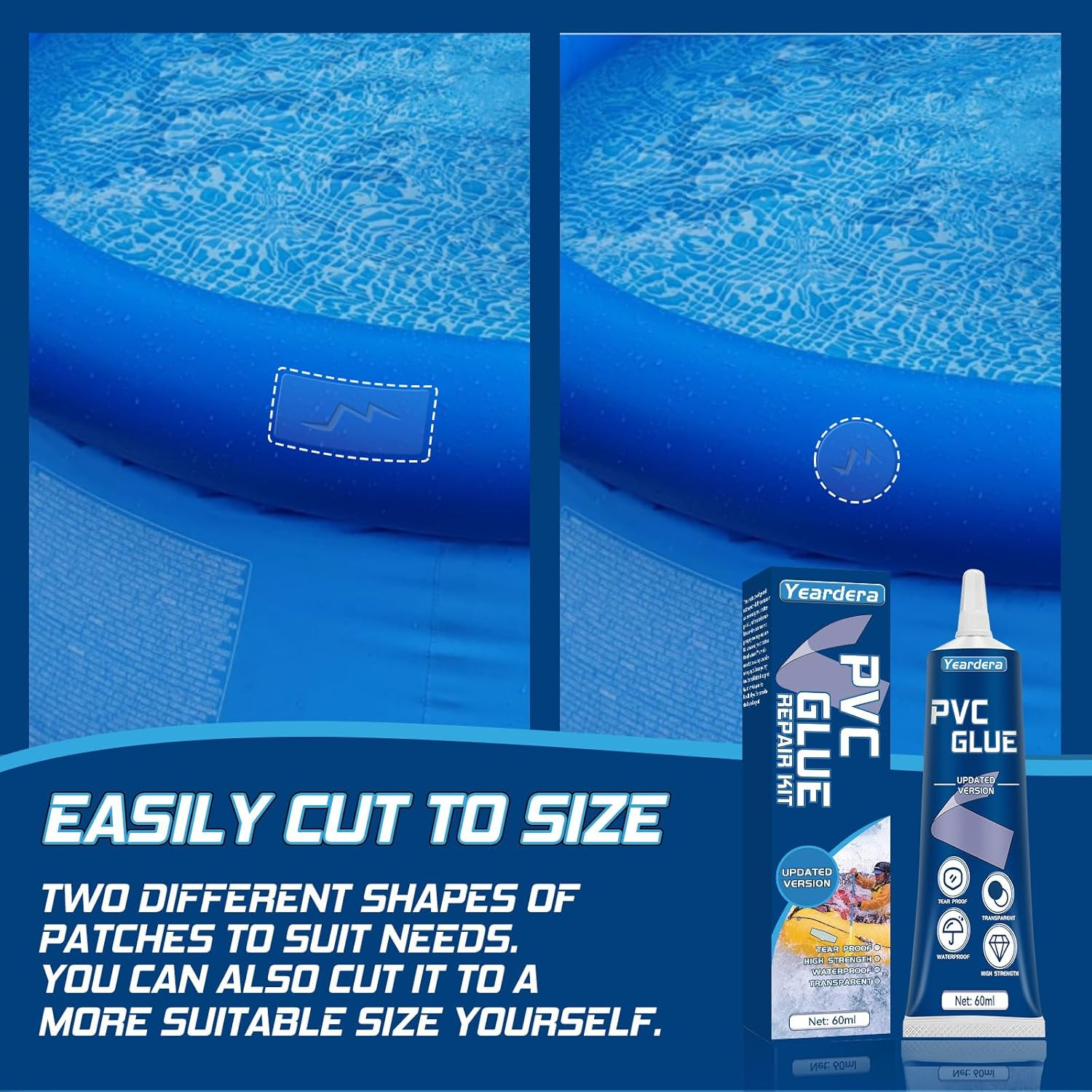 Air Mattress Patch Kit, Waterproof Vinyl Repair Kit, High Strength PVC Adhesive