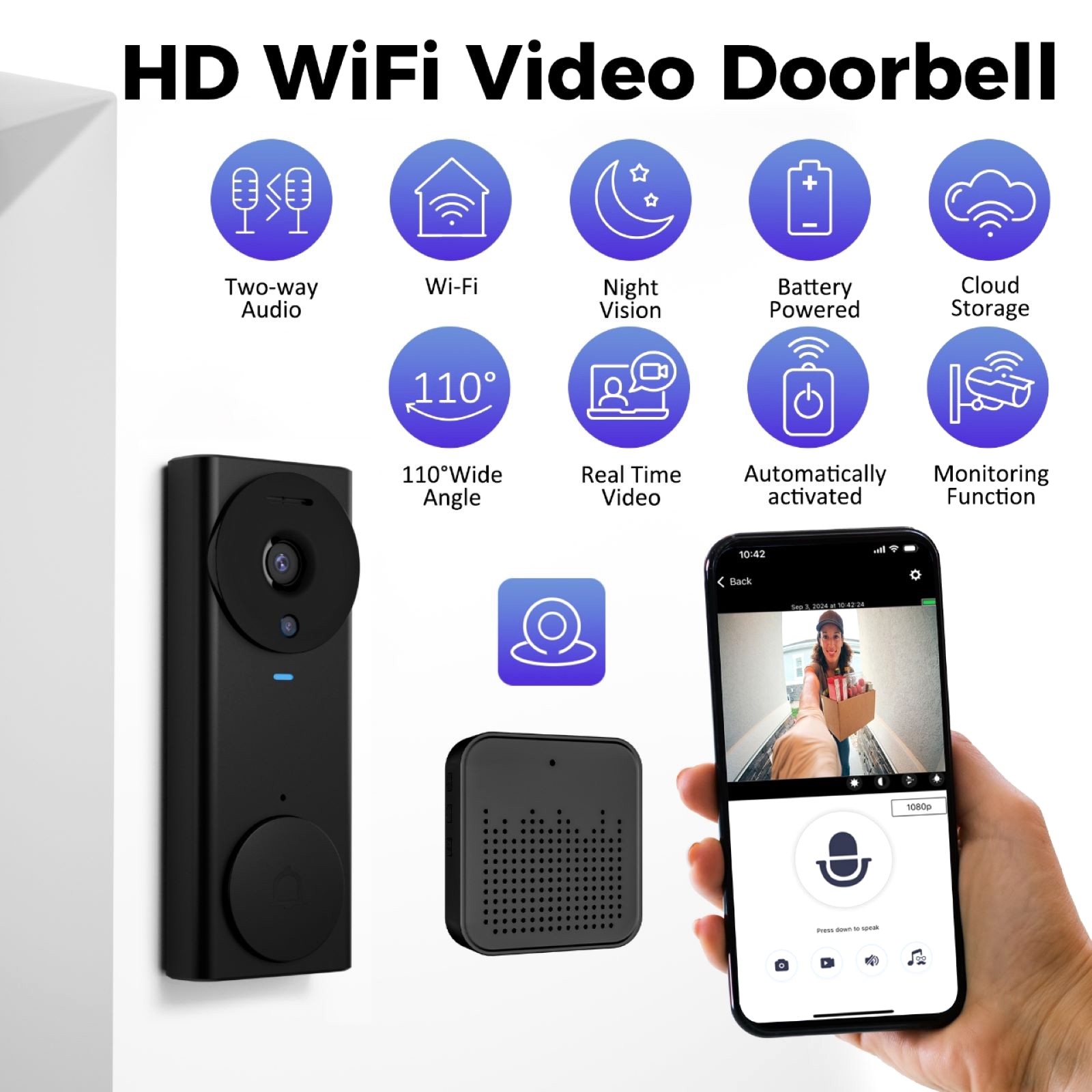 Smart Wireless Doorbell Intercom Video Camera Door Ring Bell For ULooka APP