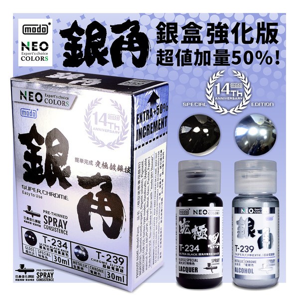 [US] NEW MODO NEO Color 銀角 Super Chrome Silver Paint Set T-234 T-239 30ml