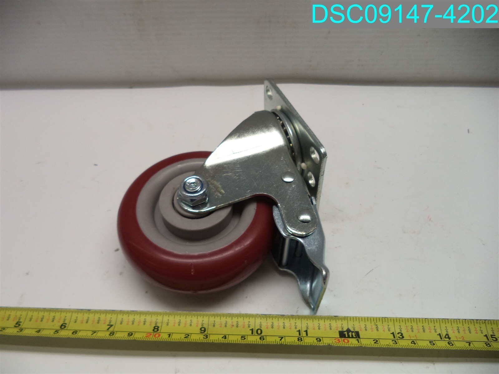5" Caster Wheels Swivel Plate Total Lock Brake Red Polyurethane