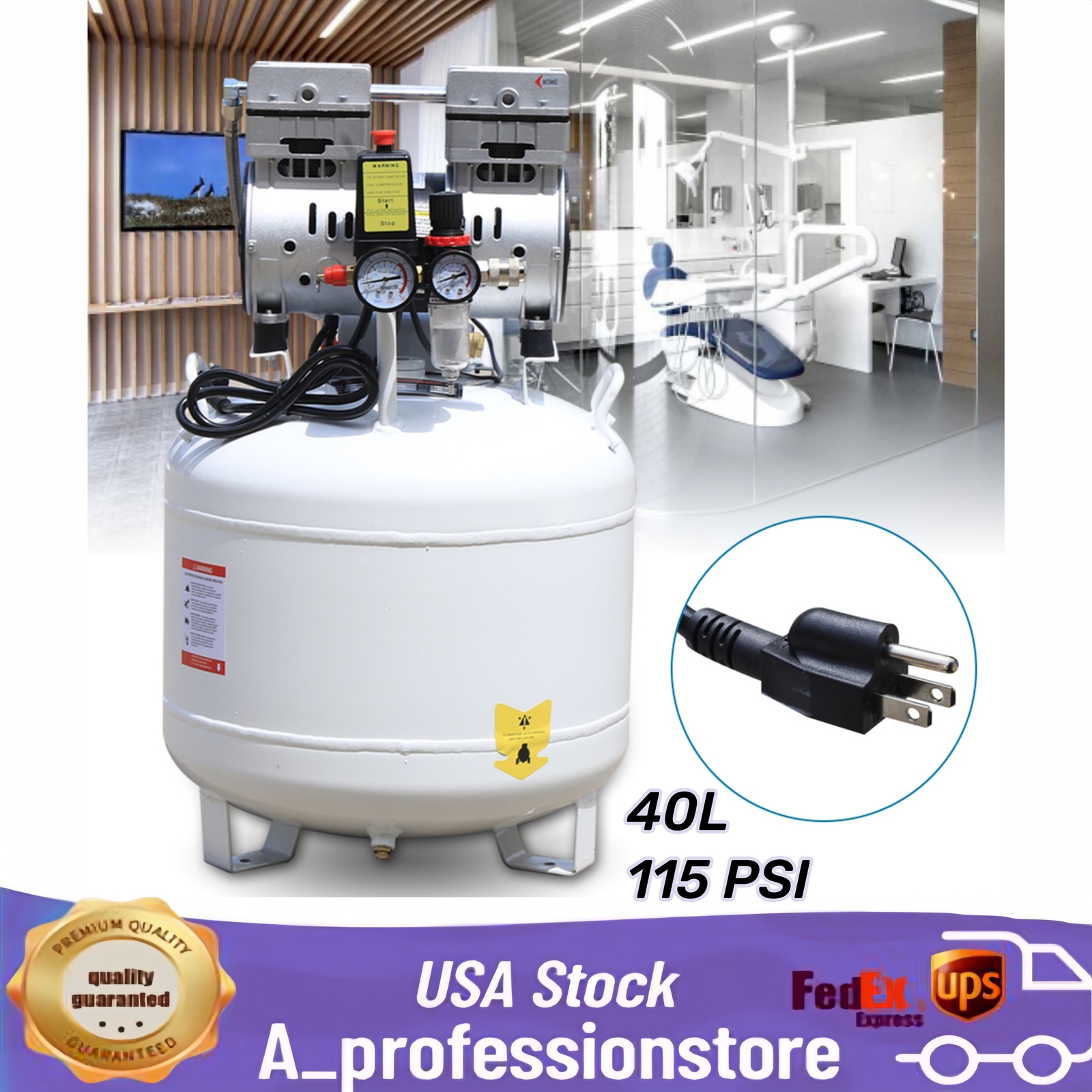 40L Portable Dental Air Compressor Oil Free Silent Air Pump 110V NEW