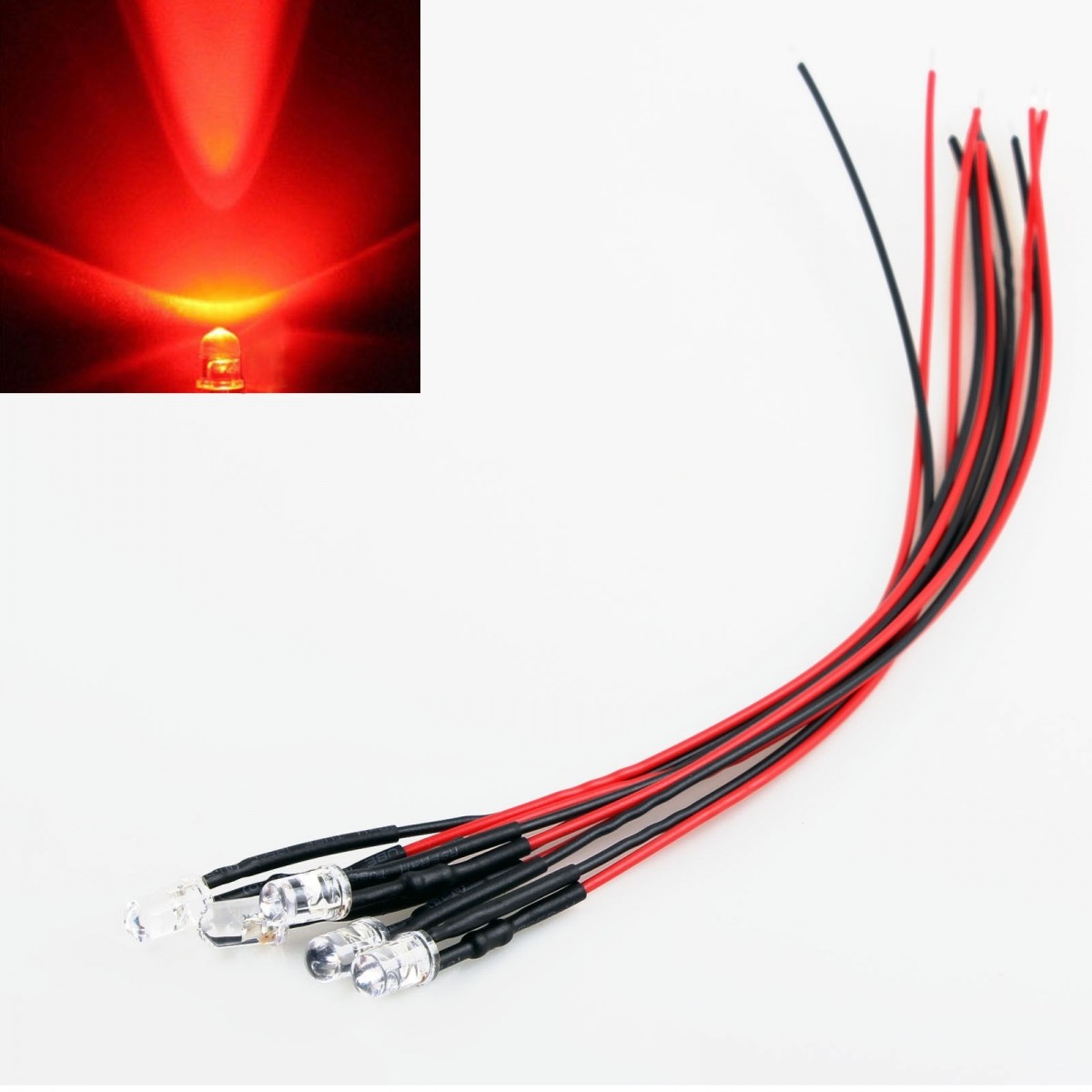 10x Red LED Light Single Bulb Pre-Wired Light 5-12VDC 5mm Bright Round Top Clear