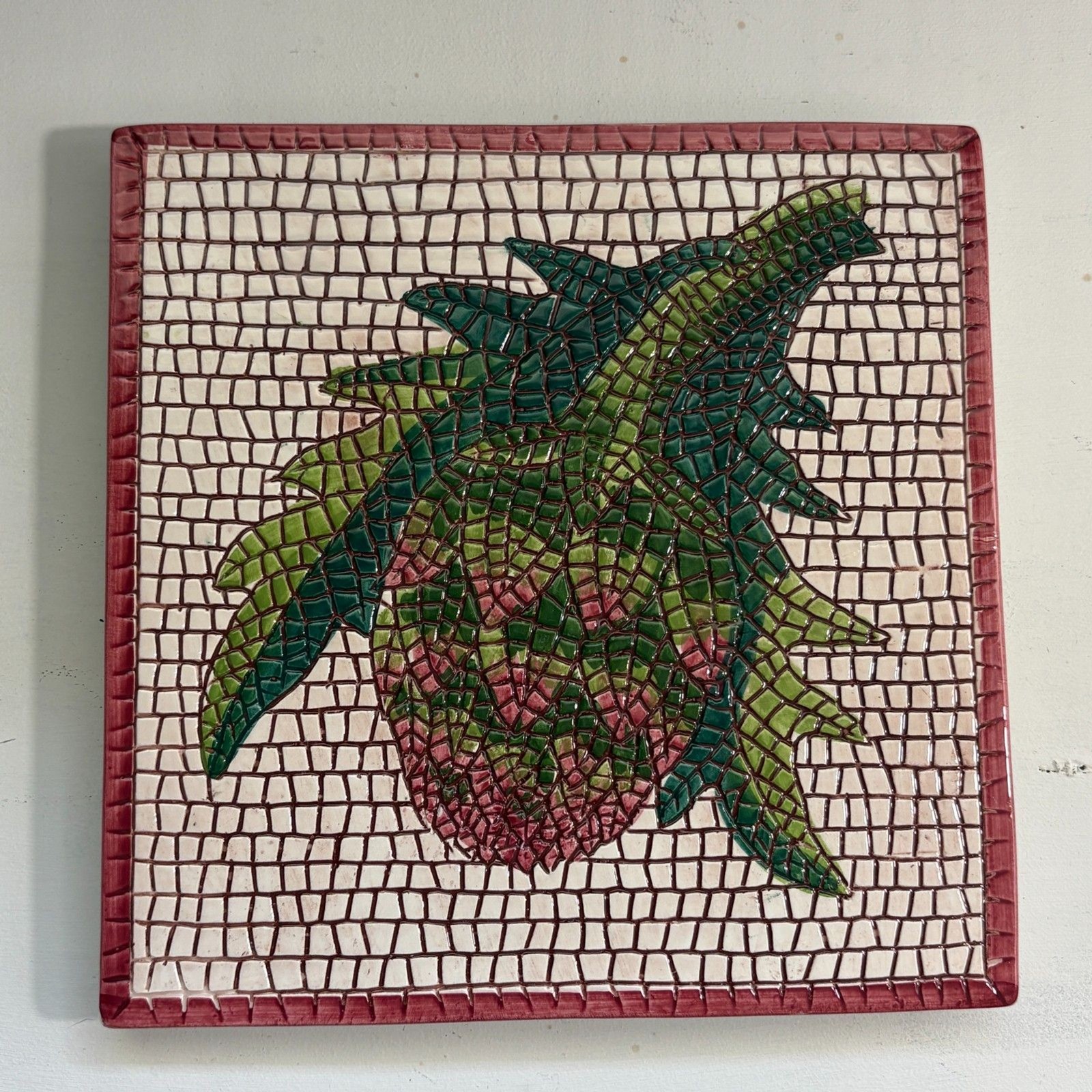 Wall hanging/Trivet mosaic thistle made in Italy.