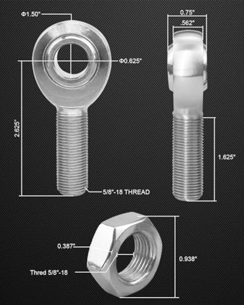 Upgrade 5/8” Heim Joints Rod End Kit, Left and Right Hand Thread 1 Set 5/8"