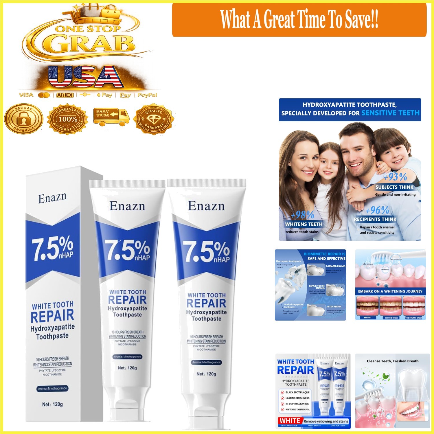 Nano Hydroxyapatite Fluoride-Free Toothpaste 4.23 Oz 2 Pack Enamel Protection...