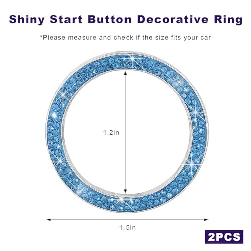 2PCS Car Bling Engine Start Ring Decal, Crystal Auto Push Start Light Blue