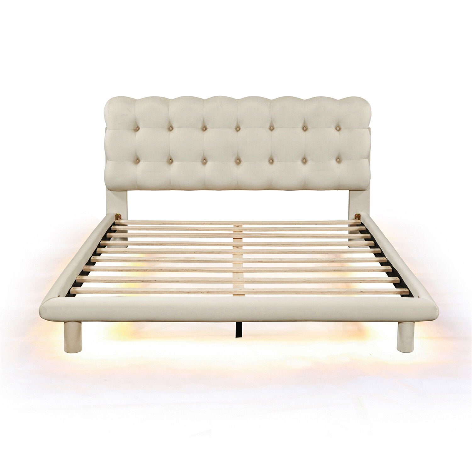 Queen Size Bed Frame Upholstered Platform Bed Frame with LED Light US