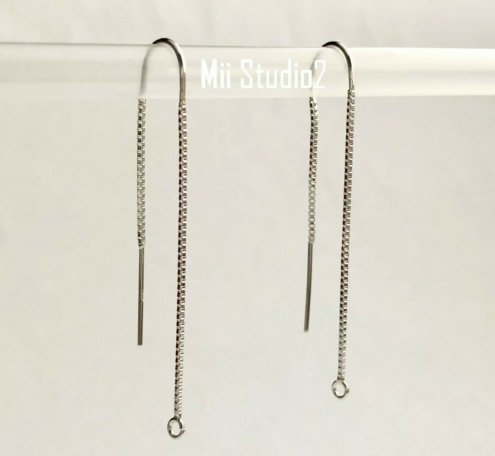 4pcs Sterling Silver box chain ear threader with U hook ear hole loop E56s