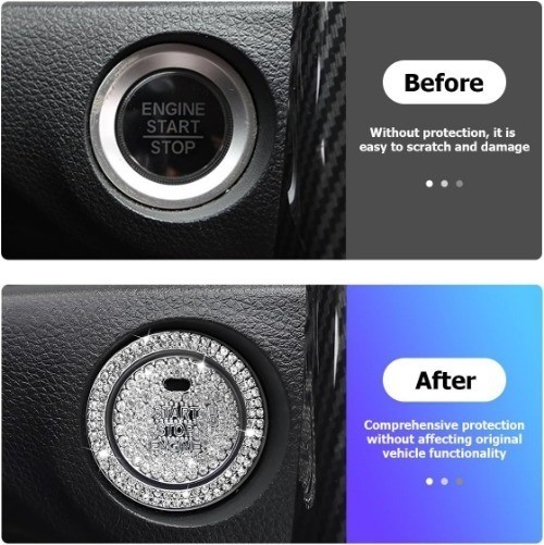 2 Pcs Bling Crystal Rhinestone Car Engine Start Stop Button Decorative Ring, Pro