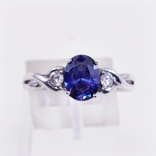 Sz 9, Sterling Silver handmade Ring, Silver Ring W/ amethyst N Cz stamped 925