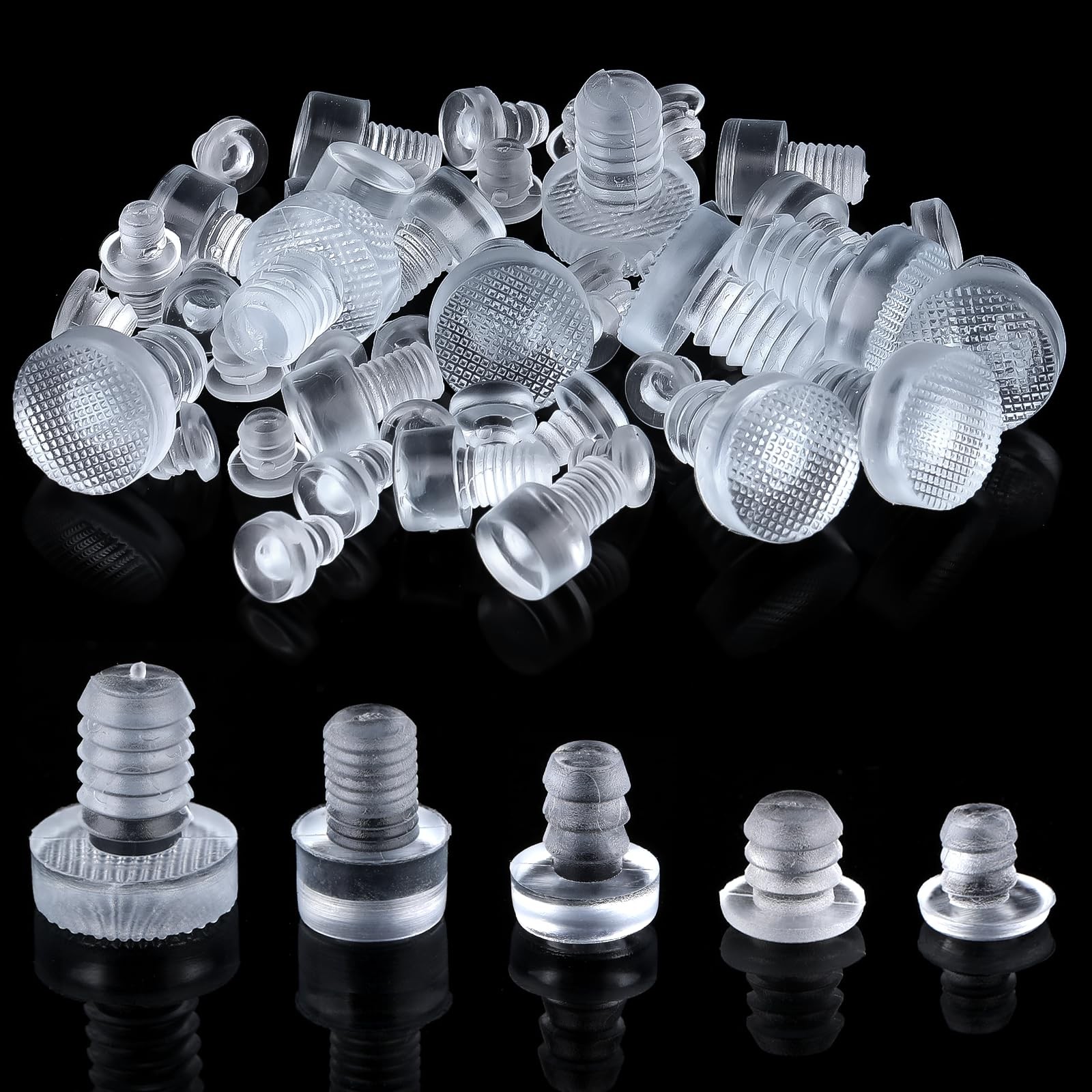 50 Pcs Assorted Glass Top Table Bumpers with Stem 5 Sizes Anti Slip Pads