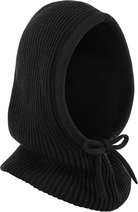 T12  Winter Balaclava Hat Unisex, Windproof Blend Hooded Scarf Hat Warm Black