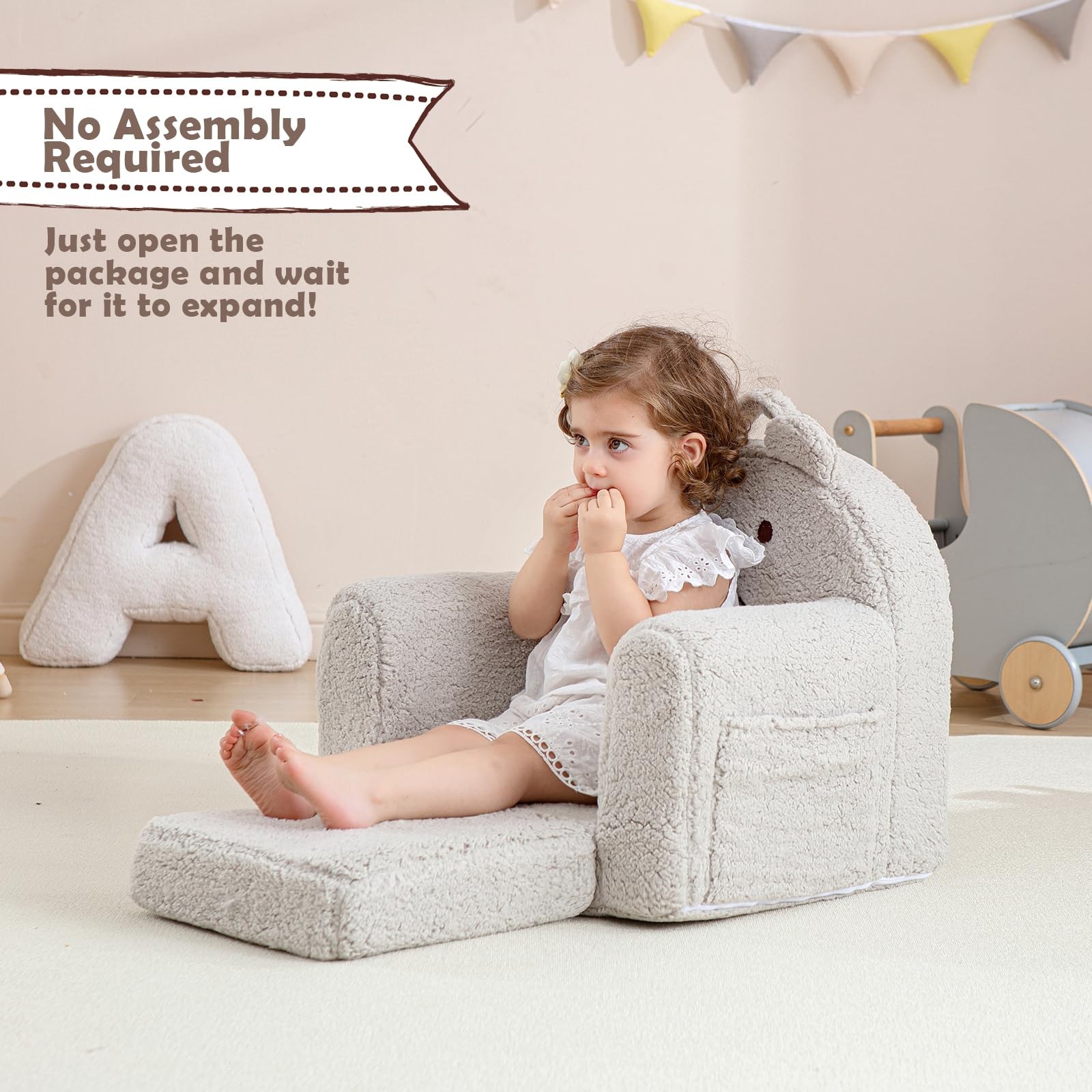 Kisdsa Toddler Chair,Sherpa Bear Kids Chair,Toddler Couch Fold Out,Children R...