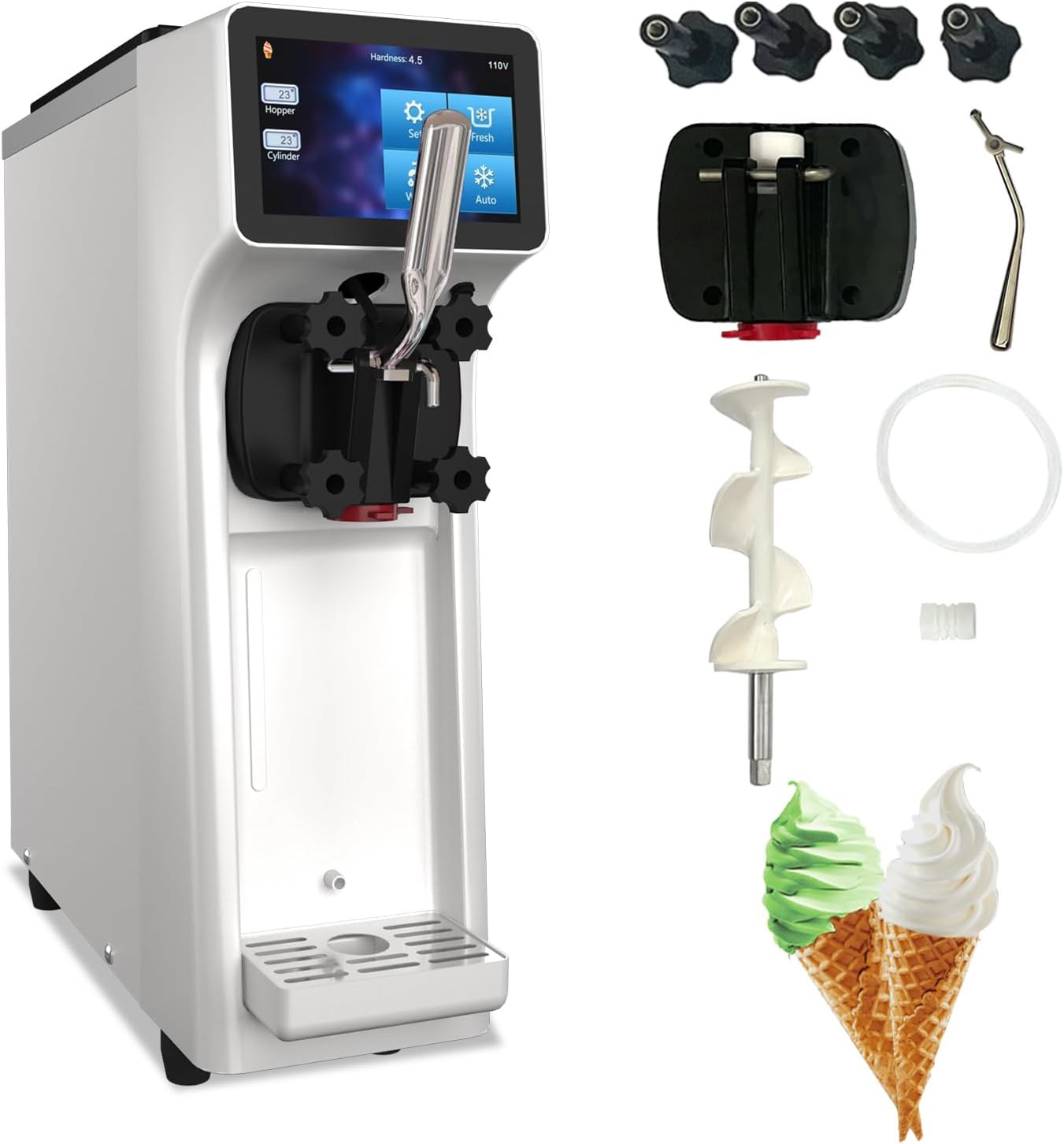 Commercial Ice Cream Machine - 1000W 110V Single Flavor Soft Serve Ice Cream Mak