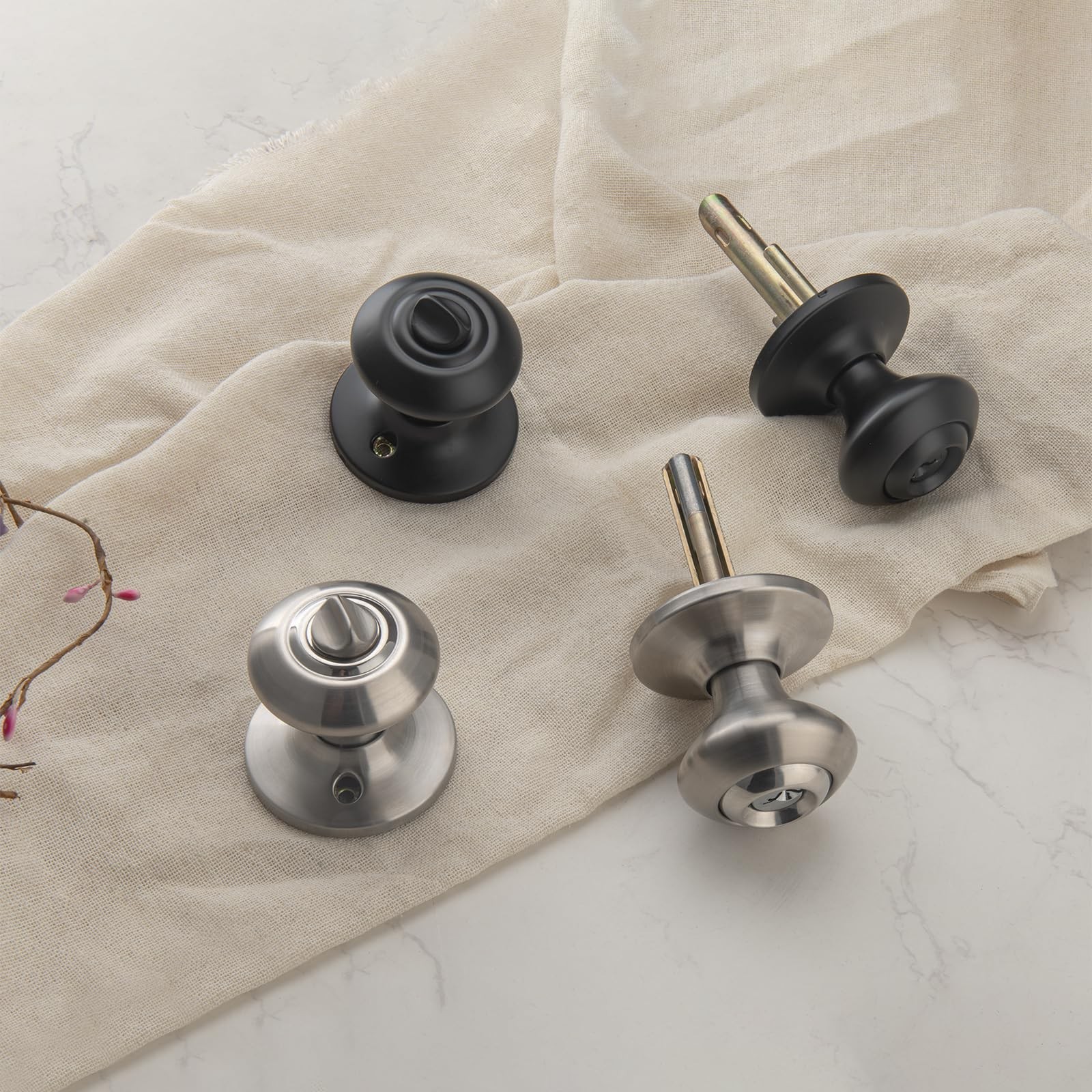 2 Pack Brushed Nickel Door Knobs Interior, Keyed Alike Entry Door Knob Exteri...