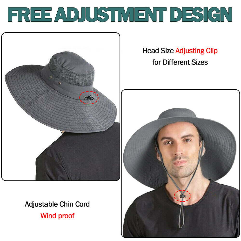 Men Wide Brim Sun Hat UV Protection Bucket Hiking Camping Fishing Safari Summer
