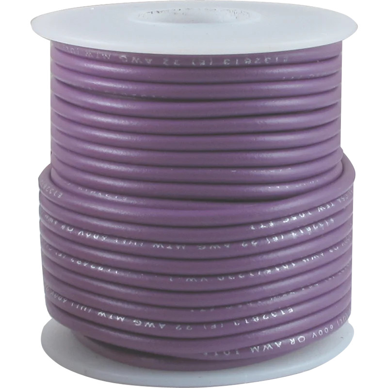 Wire, 22 AWG Stranded Core, PVC, 600V, spooled, Color: Purple, Length: 50 feet