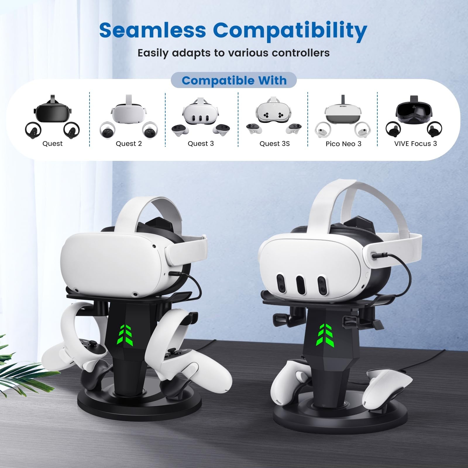 VR Headset Charging Dock for Meta Quest 3/2 - Stand with Type C Cable & Controll