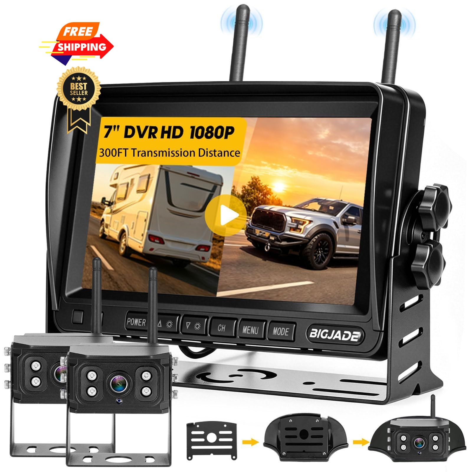 Wireless Backup Camera - Rv with HD 7" Monitor - Dual Back 7''