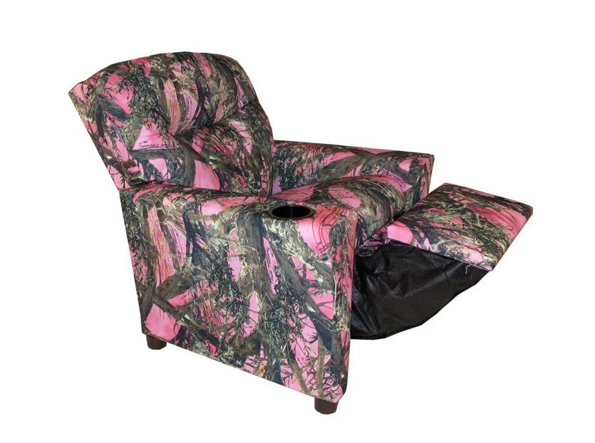 Pink Camouflage Kids Recliner Chair with Cup Holder - True Timber