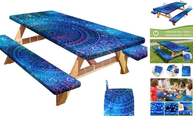 Picnic Table Cover with Bench Covers Portable Table Cloth 72x30in Blue Purple