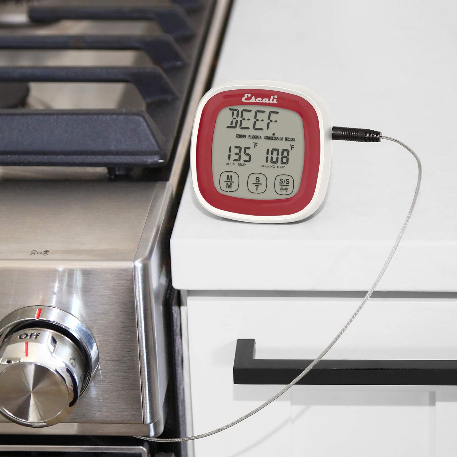 DHR1R Digital Touchscreen Thermometer with Stainless Steel Probe and Timer,...