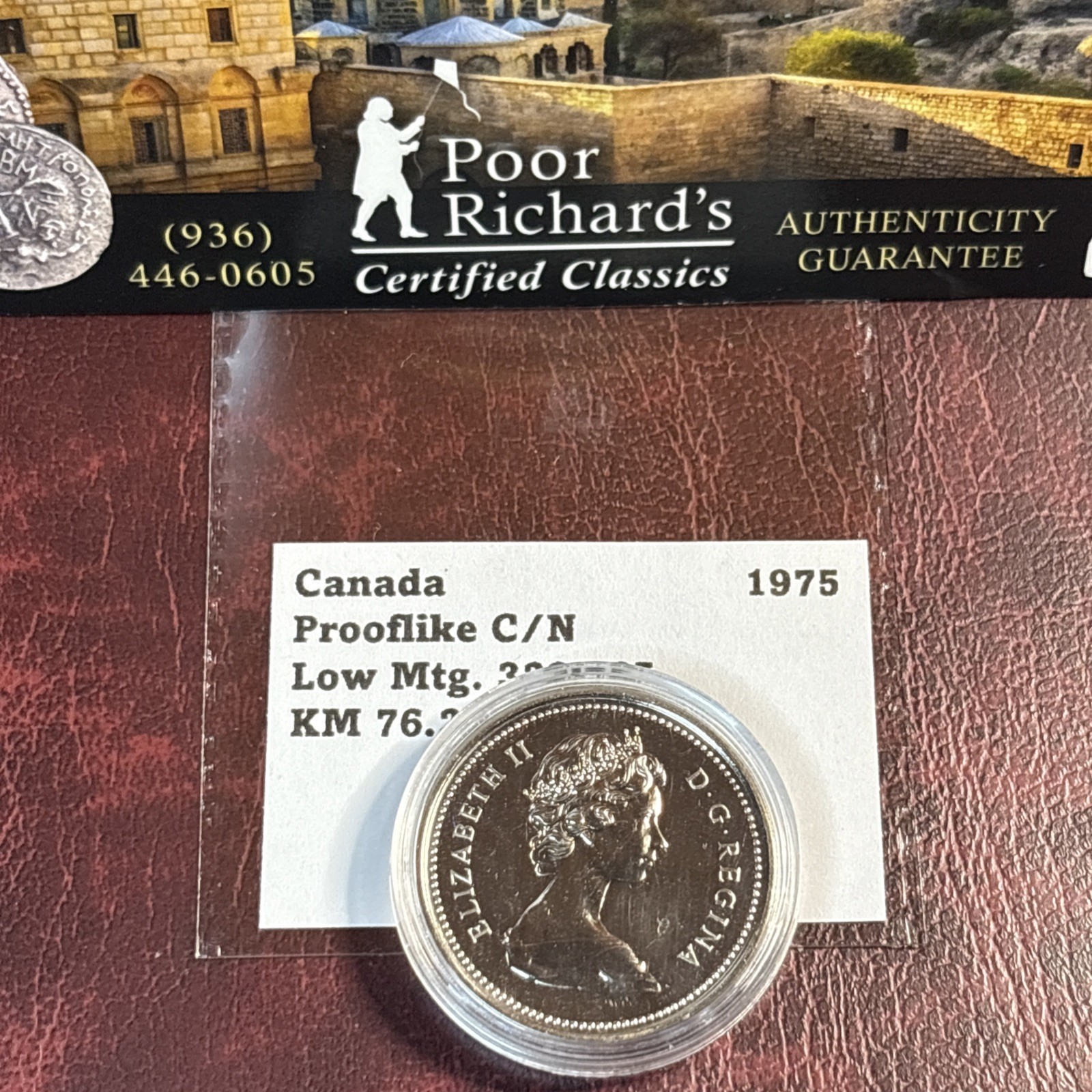 Canada 1975 Voyageur Prooflike Dollar in original Capsule. Low Mtg! F/S! CF54