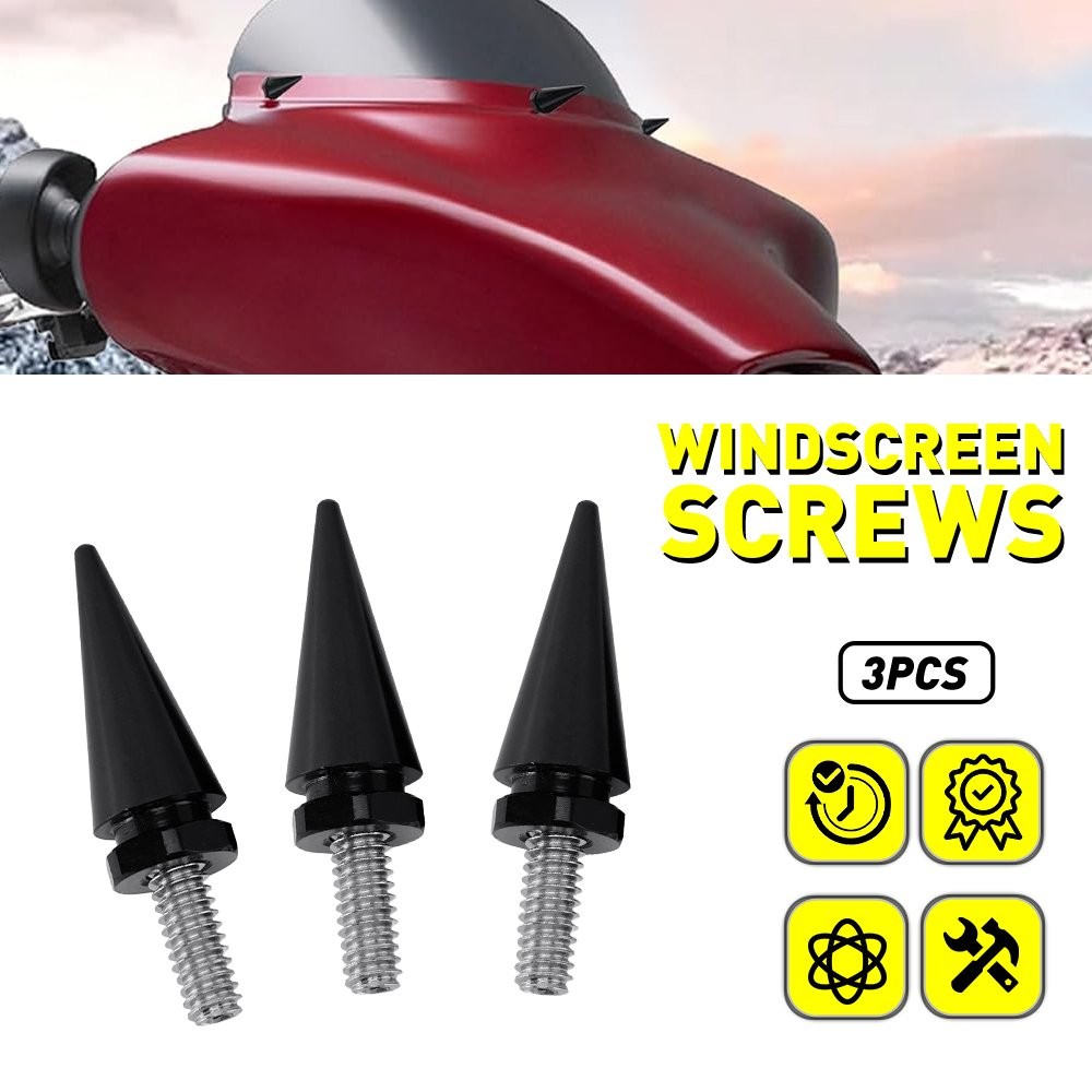 3PCS Windscreen Windshield Spike Screws For Harley Electra Glide 1996-2013 Black