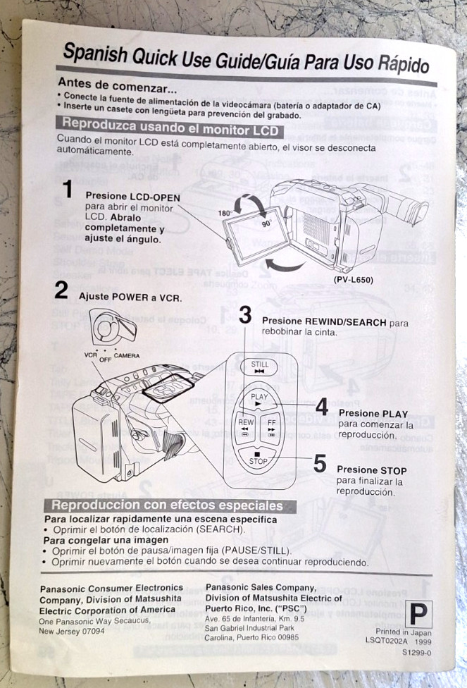 Panasonic Camcorder Manual Only - PV-L550/ L650 Operating Instructions