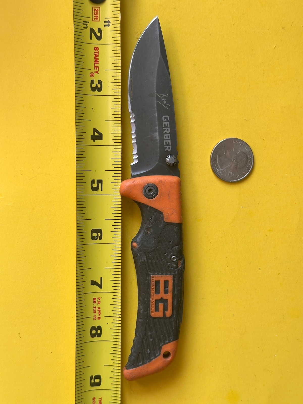 Gerber Bear Grylls Folding Knife Black Blade Orange Gray Handle EDC