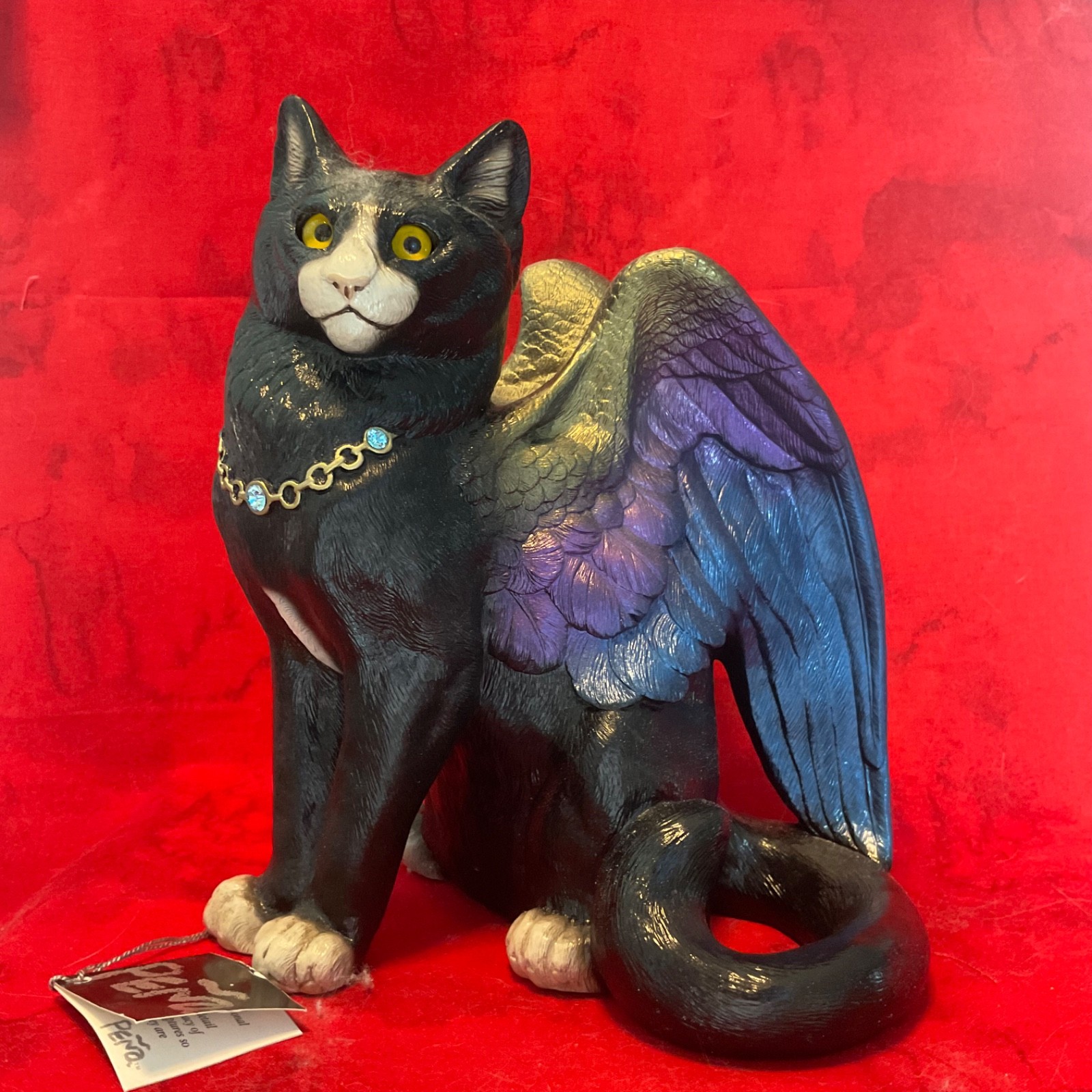Windstone Editions Large Black Bird Winged Flap Cat Figurine M Pena Tag