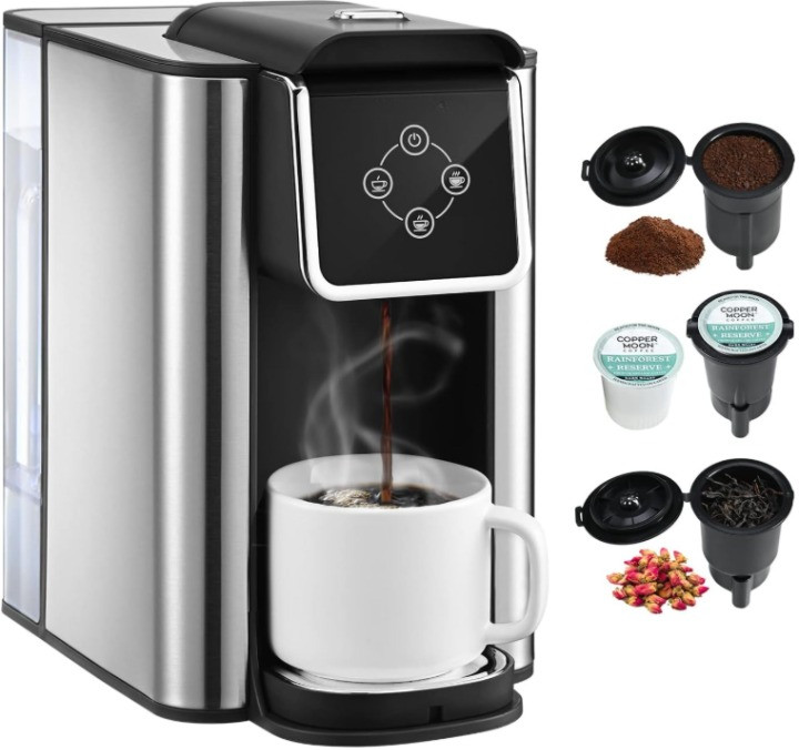 Cafetera monodosis 3 en 1 cápsulas café y té depósito 50 oz 1150W, Nuevo