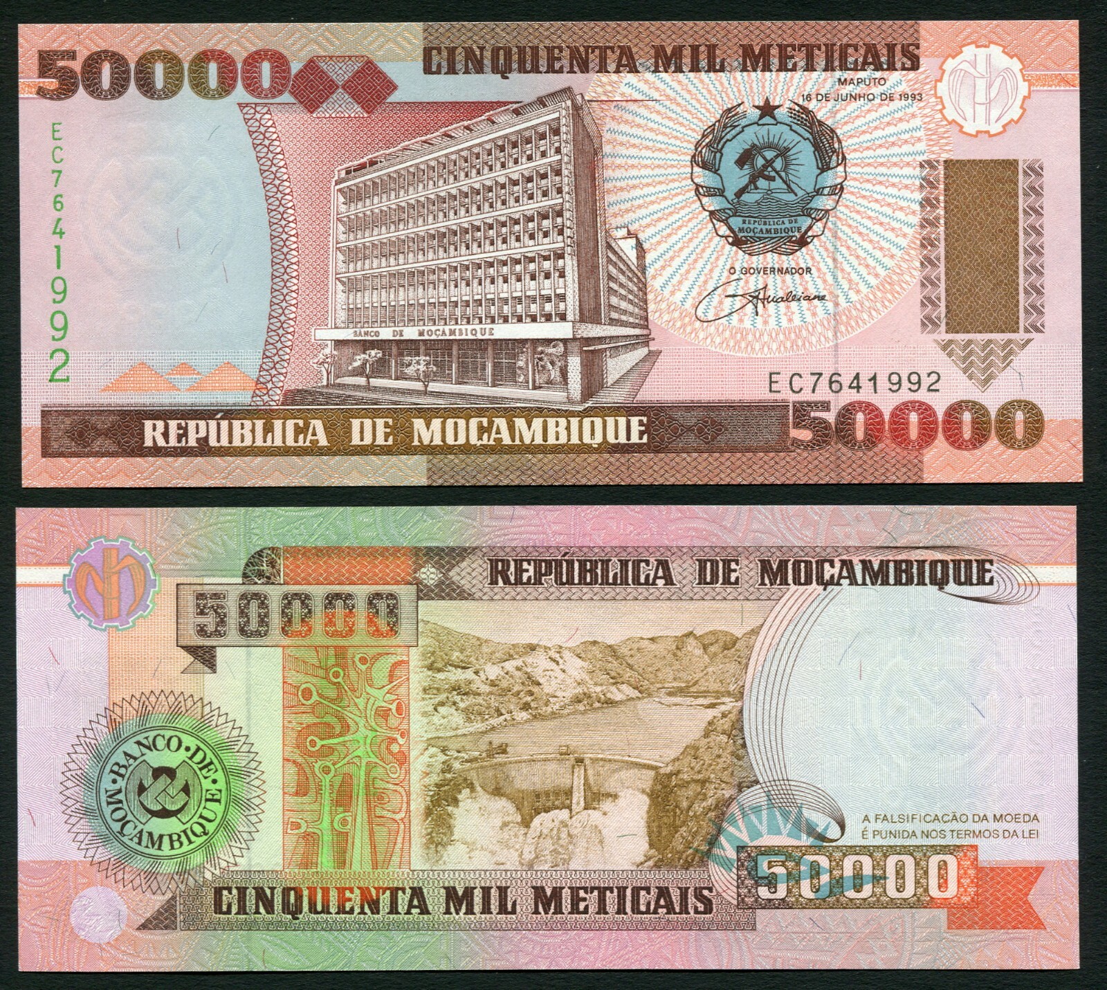 Mozambique 50000 meticais 1993 National Bank Building P138 UNC