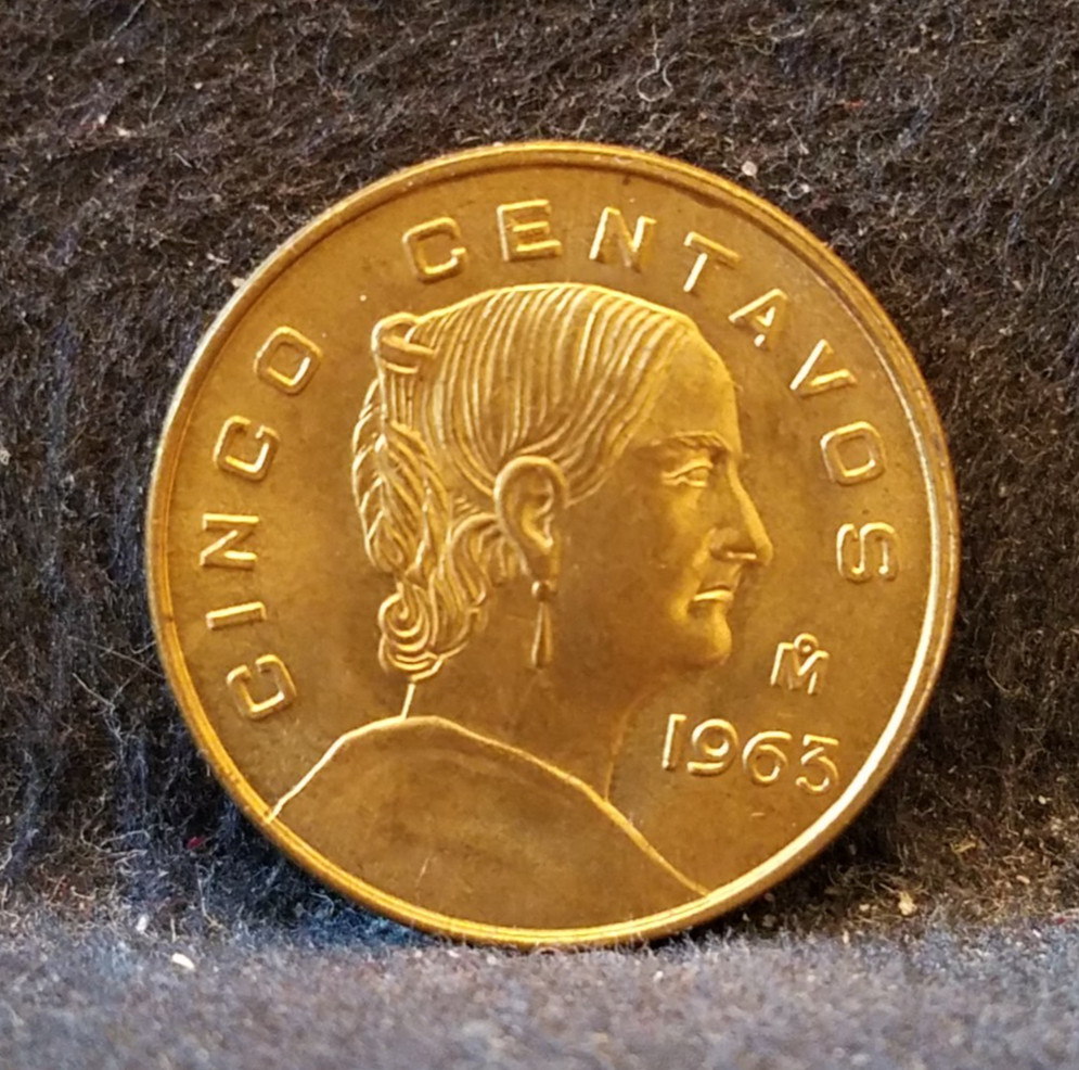 1963 Mexico 5 centavos, Josefa Ortiz, bright red UNC, KM-426 (ME4)